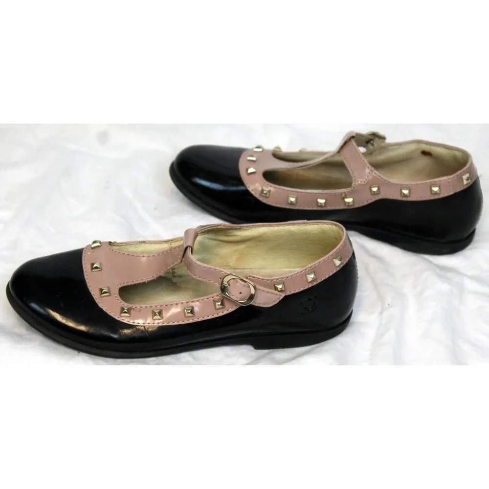 Naturino Black Brown 2-tone Dance Dress Shoes sz 12-12.5 Studded T-Strap Buckle